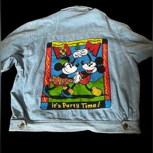 Vintage  Disney Jean Jacket Denim Adult XL Mickey Mouse It’s Party Time